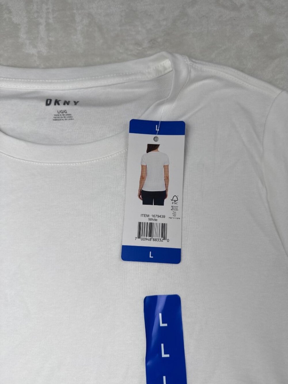 DKNY Womens Organic Cotton White Crewneck T-Shirt Size L - Picture 3 of 6